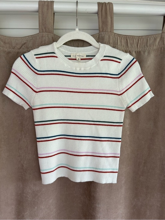 La Hearts Tops - Women’s LA Hearts Crop Top, Ribbed, Knit Cream with stripes Size M